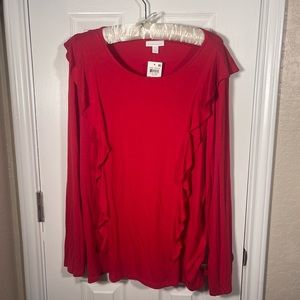 Charter Club Women’s Red Ruffle Long Sleeve Top